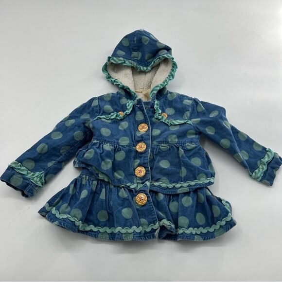 Matilda Jane Blue Ruffle Polka Dot Corduroy Jacket Sherpa Lined Coat - Picture 1 of 7